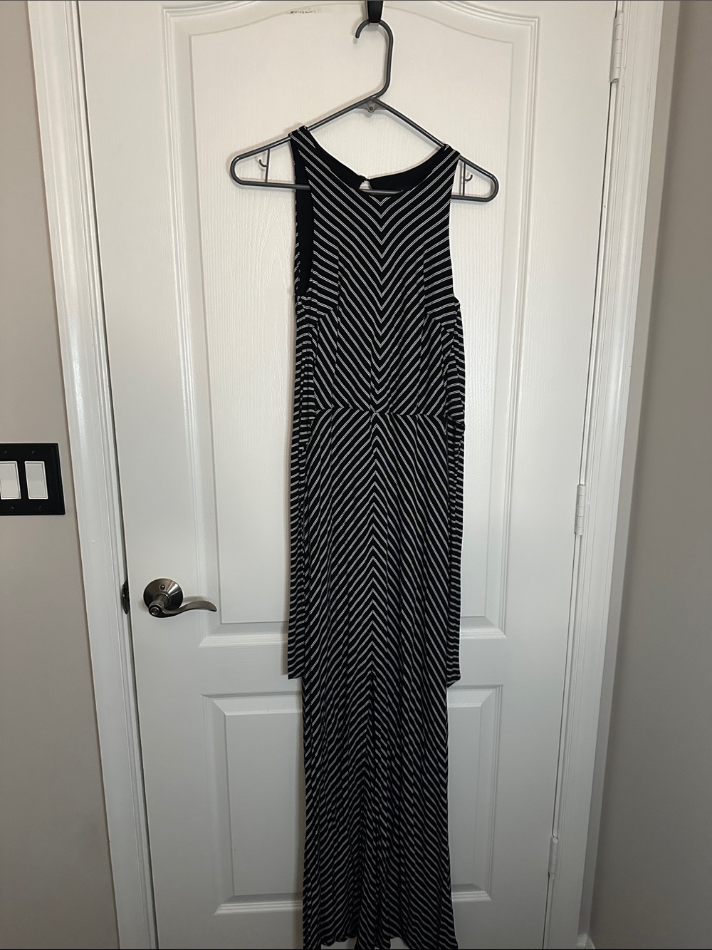 White House Black Market Sleeveless Black and White Striped Maxi Dress